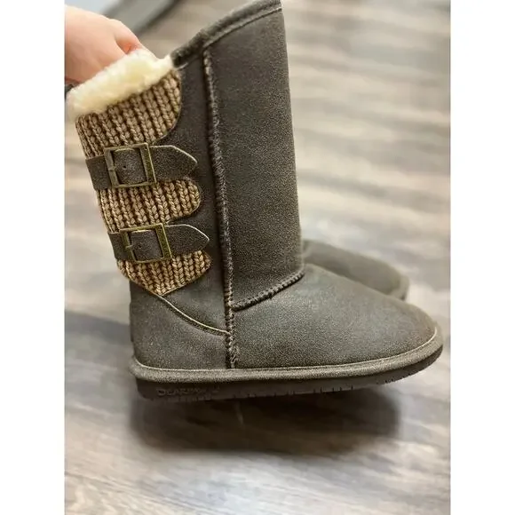 Bearpaw Boshie Women’s Winter Boots Brown Suede Knit Buckle Shearling Lined Sz 7 - Picture 3 of 9